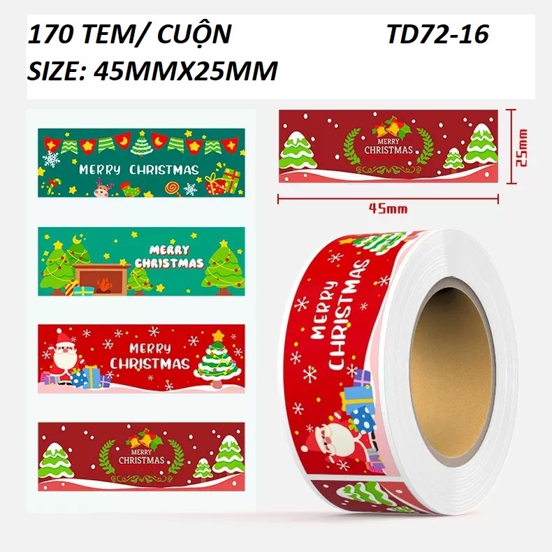 TEM_Tem dán NOEL, Thank you _2.5X7.5cm, cuộn=120 tem_STICKER NIÊM PHONG HỘP GIẤY