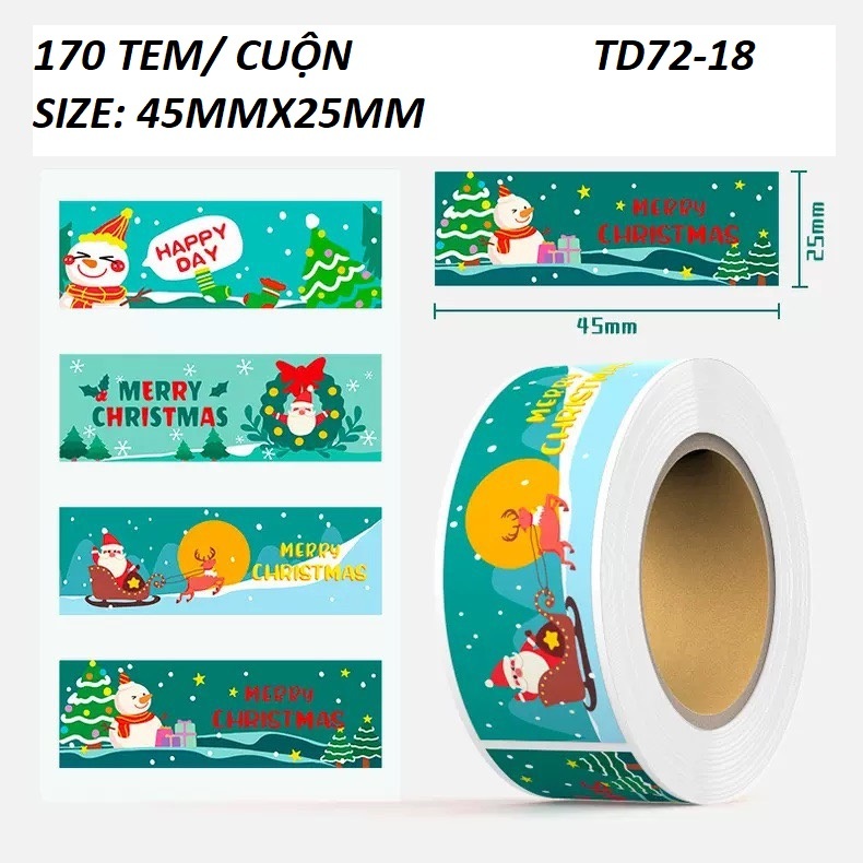 TEM_Tem dán NOEL, Thank you _2.5X7.5cm, cuộn=120 tem_STICKER NIÊM PHONG HỘP GIẤY