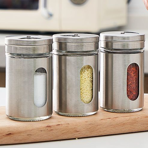 Lọ Đựng Hạt Tiêu/Gia Vị Lõi Thủy Tinh Bọc iNox(Vỏ Hộp Trắng)
