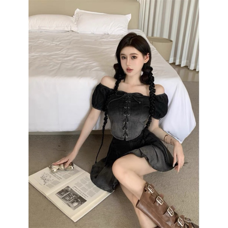 🌸 Set Áo Jean Đan Ngực Kèm Chân Váy 60-95kg 👍 Bigsize Rin Heo