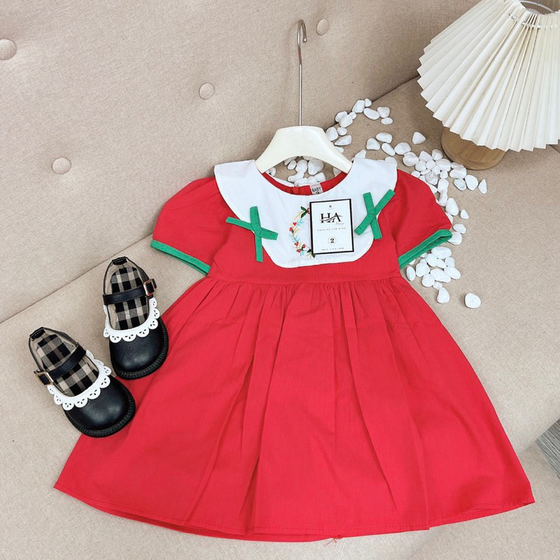 Váy đầm đỏ vòng nguyệt quế cho bé gái 10-30kg