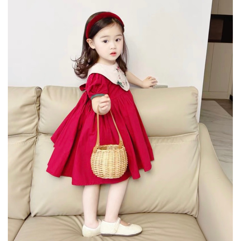 Váy đầm đỏ vòng nguyệt quế cho bé gái 10-30kg