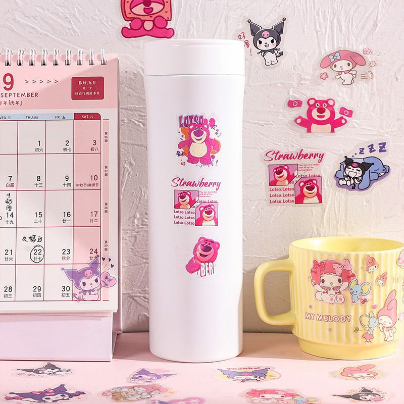Hộp 100 Sticker hình dán nhãn dán PVC chống thấm nước hoạt hình Sanrio Kuromi Melody Cinnamoroll Kitty Pompurin Losto