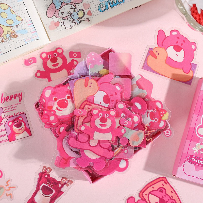 Hộp 100 Sticker hình dán nhãn dán PVC chống thấm nước hoạt hình Sanrio Kuromi Melody Cinnamoroll Kitty Pompurin Losto