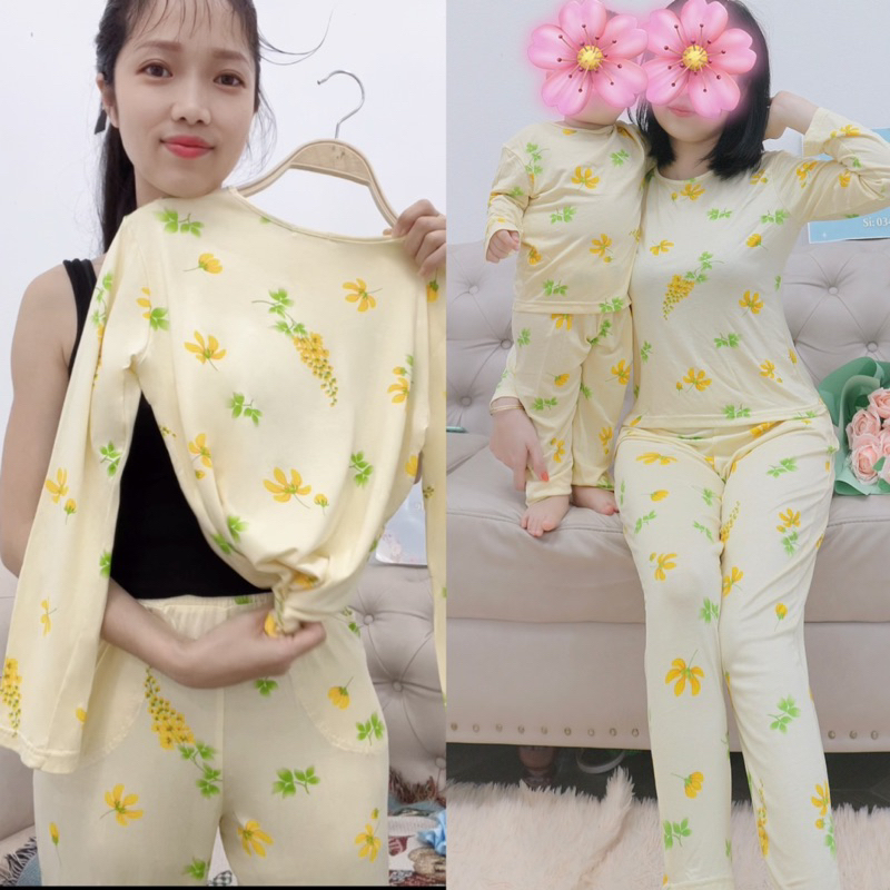 bộ mặc nhà cotton 100% mẹ và bé