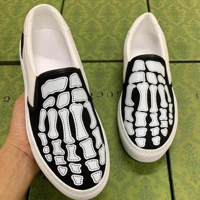 Giầy slipon xương Amiri - giày lười da hình xươg đế cao su non cao cấp,giày khâu cẩn thận mẫu hot giá sinh viên.fullbox