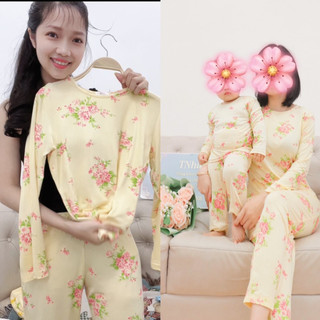 Bộ mặc nhà cotton mềm hoa hồng