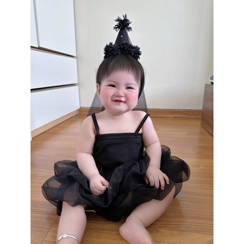 Váy bé gái,Váy 2s đen tăm chân váy xoè bồng cho bé 8-20kg V0119