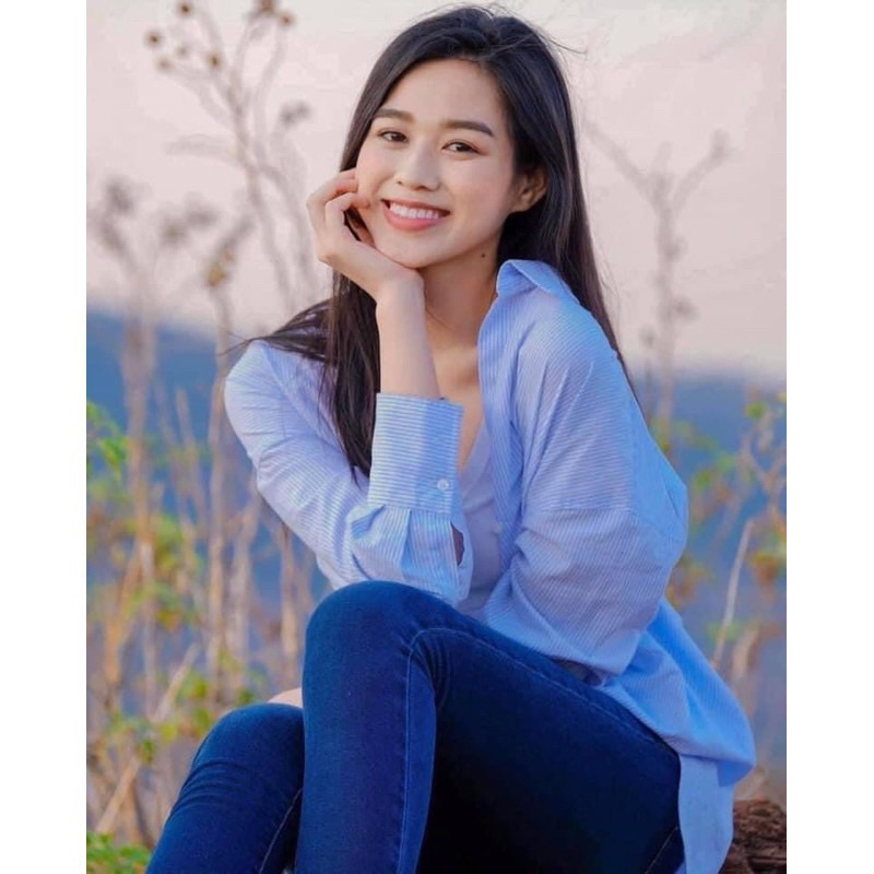 Áo sơ mi oversize sọc trending xuất dư - Oversized Striped High-Low Shirt
