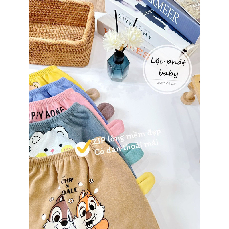 Quần nỉ zip nhung in mông tai gâu cho bé