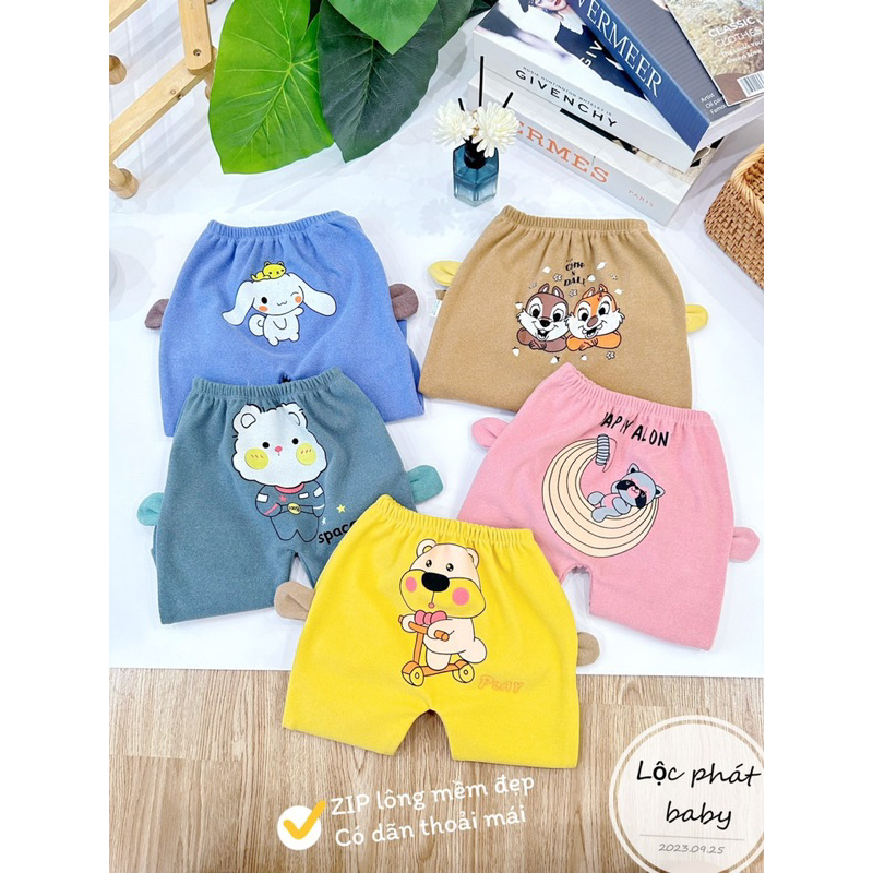 Quần nỉ zip nhung in mông tai gâu cho bé