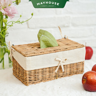 Hộp mây khăn giấy lót vải thủ công, hộp đựng khăn bằng mây, xưởng MAYHOUSE, decor trang trí, phụ kiện chụp ảnh