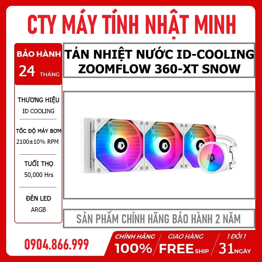 BỘ TẢN NHIỆT NƯỚC ID-COOLING ZOOMFLOW 360-XT SNOW Siêu đẹp dùng cho cả intel và AMD Chính hãng BH 24 tháng