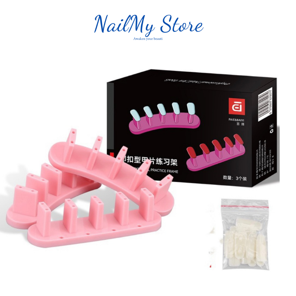 Đế tập vẽ nail - Set 3 đế nhựa gắn móng kèm 10 móng giả - Dụng cụ học làm nail