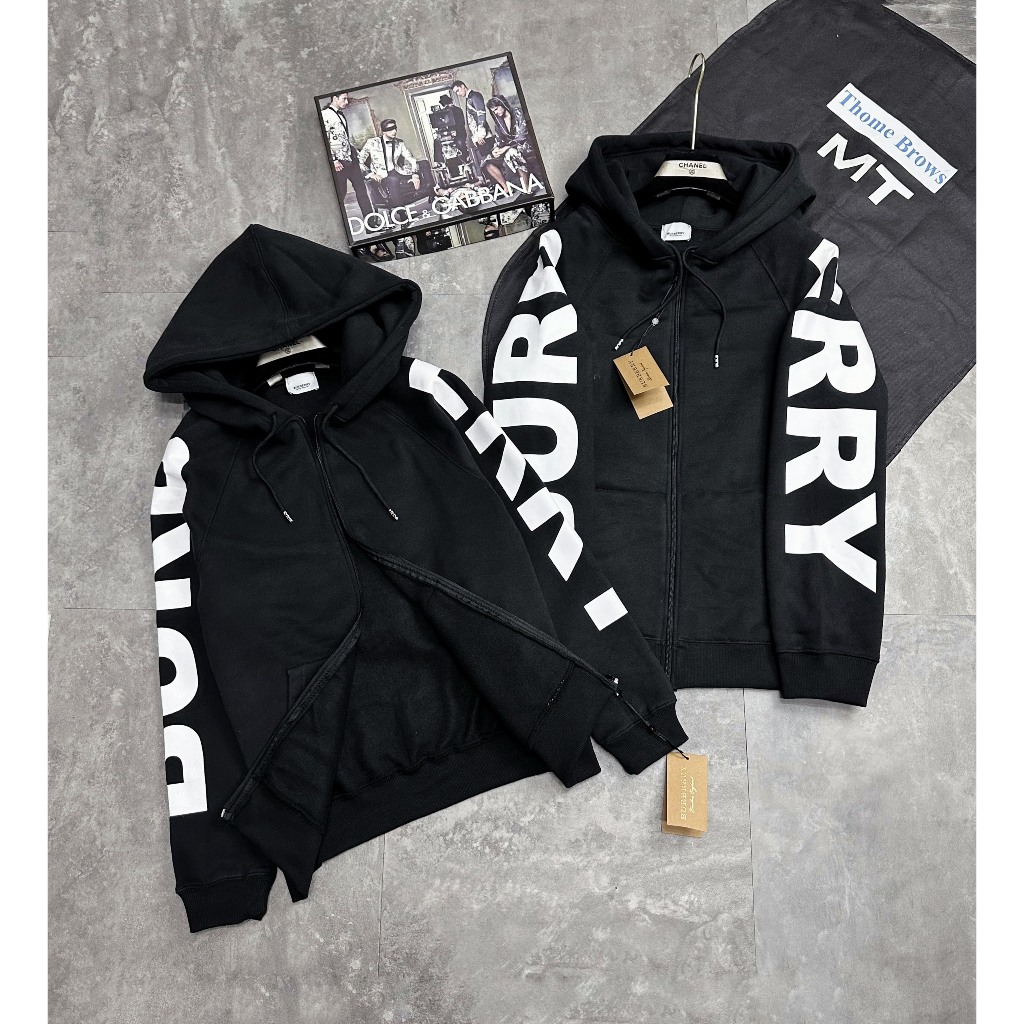 Áo Hoodie BUBERRY In Cánh Tay Màu Trắng Mũ Trùm Đầu - Áo khoác Hoodie Cao Cấp Nam Nữ Phong Cách Trẻ