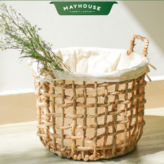 Sọt giỏ mây tre đan lục bình, kèm lót vải, xưởng MAYHOUSE, đan Kỹ, sọt đựng quần áo, home decor, phụ kiện chụp ảnh