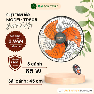 Quạt trần đảo yanfan td505, motor đồng 100%, cánh 3 lá lớn 65w, chuyển hướng điện