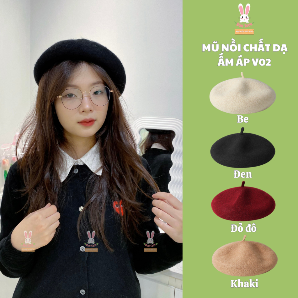 Mũ nồi nữ chất dạ ấm áp có thể điều chỉnh kích cỡ phong cách retro Bun Sock V02