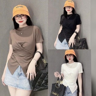 Áo kiểu vạt nhọn đấp xéo tay ngắn thời trang