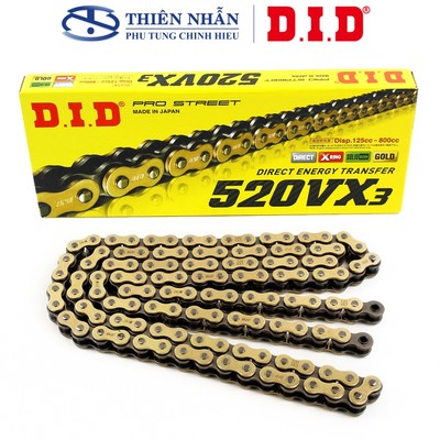 Sên moto DID 520VX3-120ZB X-Ring Gold (Pro Street 125cc-800cc) - Made in Japan
