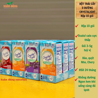 Bột trái cây pha nước không đường giải khát crystal light drink mix keto, das, low carb, eat clean, hộp 10 gói nhỏ
