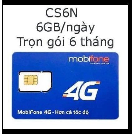 Sim 4G Mobifone CS6N 6GB/Ngày 180GB/tháng - Trọn Gói 6 tháng Không Cần Nạp Tiền