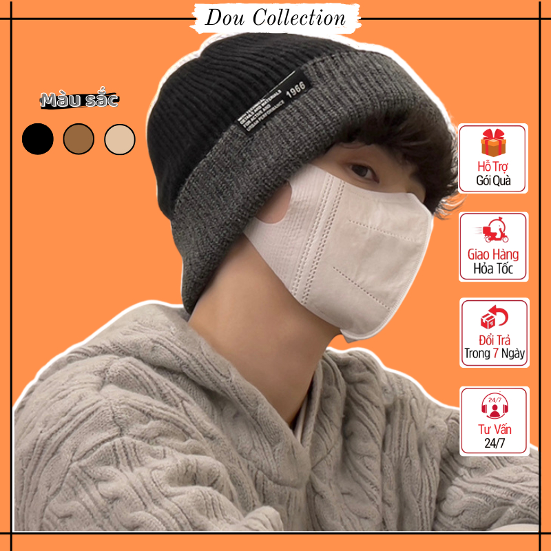 Mũ len unisex trơn, Nón len dệt kim phối tag gấp vành đơn giản phong cách ulzzang thời trang thu đông - Mã NL025