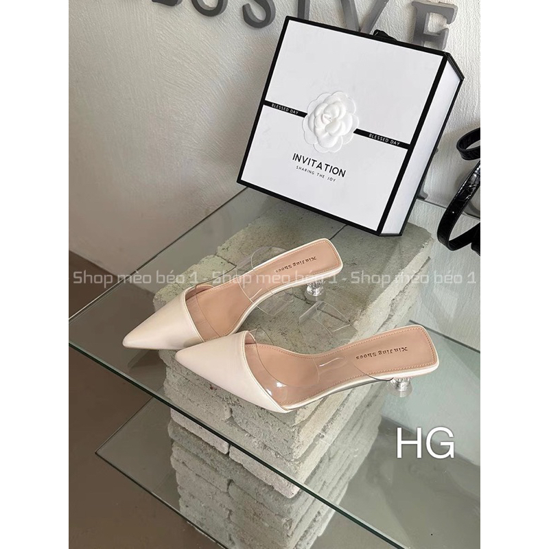 Sục mũi nhọn pha mica quai ngang gót nhú fullbox hàng quảng châu cao cấp