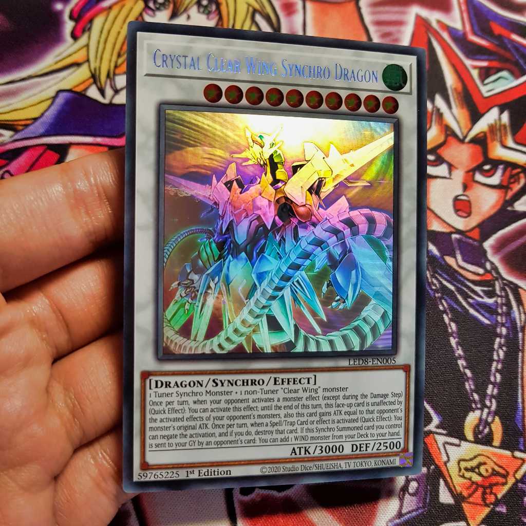 Thẻ bài Yugioh chính hãng | Crystal Clear Wing Synchro Dragon | LED8 Ghost rare.