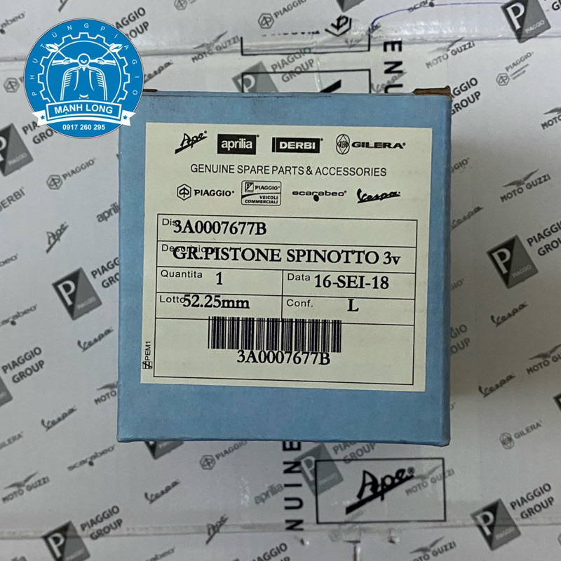 Bộ pistong xéc măng Piaggio - Vespa 125 3v, 125 3viget cao cấp.