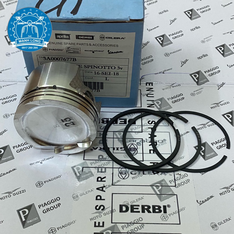 Bộ pistong xéc măng Piaggio - Vespa 125 3v, 125 3viget cao cấp.