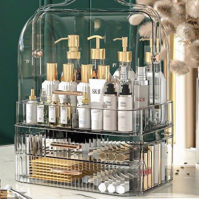 Tủ Đựng Mỹ Phẩm Để Bàn Sang Trọng, Hộp Đựng Mỹ Phẩm Trong Suốt Có Nắp Đậy Nhiều ngăn kéo