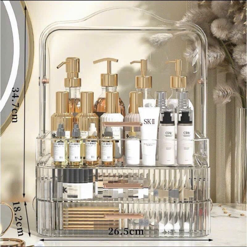Tủ Đựng Mỹ Phẩm Để Bàn Sang Trọng, Hộp Đựng Mỹ Phẩm Trong Suốt Có Nắp Đậy Nhiều ngăn kéo