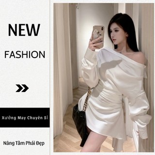 ĐẦM NGẮN LỆCH VAI ÔM EO RÚT DÂY THỜI TRANG CAO CẤP TH176