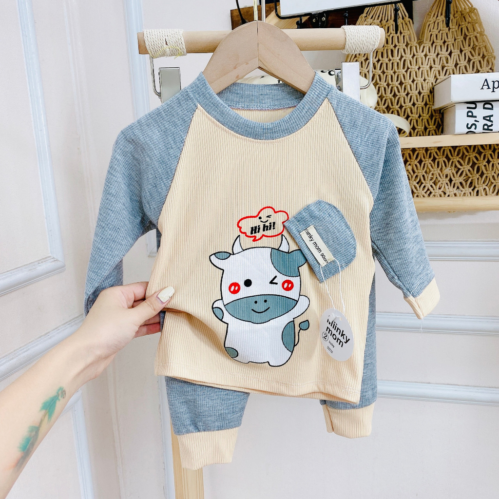 Bộ dài tay cho bé, bộ dài tay cho bé trai, bé gái _ Bộ len tăm xuất Hàn  dài tay co giãn 4 chiều cho bé trai bé gái 7-15