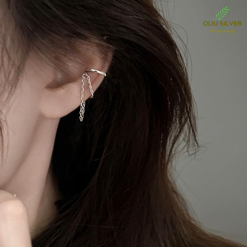 Bông Tai Bạc S925 Ear Cuff Kẹp Vành Khoen C Mắc Xích Trẻ Trung Cá Tính | Khuyên Tai Nữ Trang Sức Bạc Thời Trang