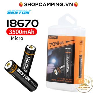 Pin sạc BESTON 18670 3500mAh 70M-35 có mạch bảo vệ, tích hợp cổng sạc li-ion 3.7v - Camping VietNam