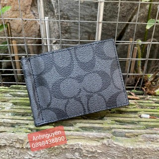 Ví Kẹp Coach Slim Money Clip Billfold Wallet In Signature Canvas Charcoal Black CH086