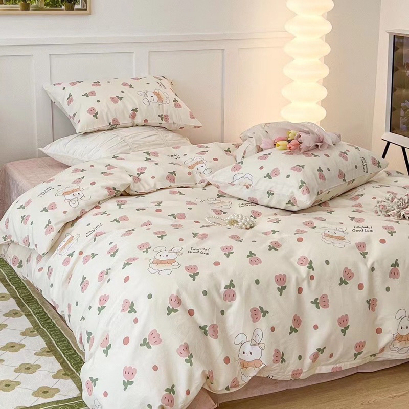 SET CHĂN GA GỐI COTTON LIVING. mẫu hoa thỏ cute