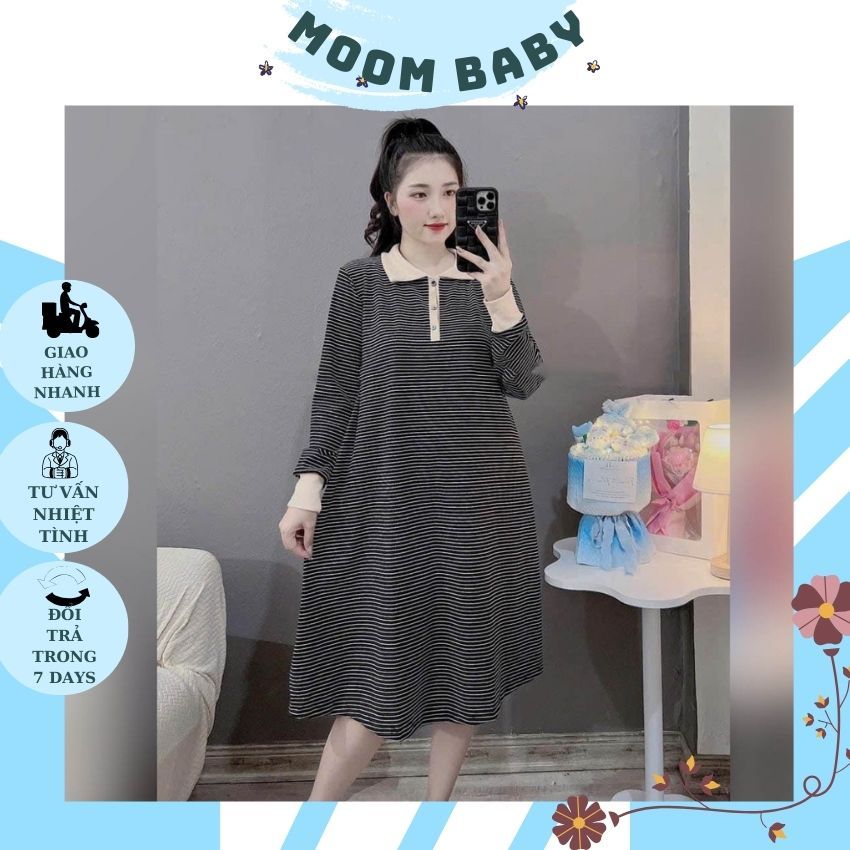 VÁY BẦU DÁNG SUÔNG V296 THIẾT KẾ KẺ NGANG KÈM KHĂN ĐIỆU ĐÀ CHO MẸ BẦU