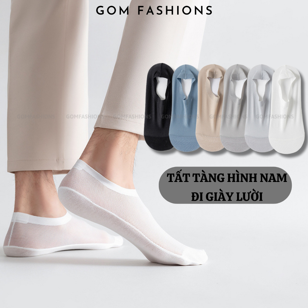 Tất nam đi giày lười trơn màu GOMTAT có đệm silicon chống tuột gót, chất liệu cotton mềm mại -HAILUOI-PO-3019-1DOI