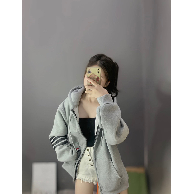 Áo Khoác Nỉ Túi Thom 4 Vạch Ngang Tay,Áo Hoodie 2 Lớp Khóa Kéo Dày Dặn siêu hot hit T60