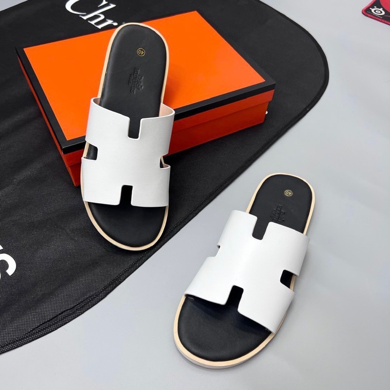 Dép lê nam HM quai ngang da PU trơn sần hình chữ H đế phíp gỗ 3 lớp hàng cao cấp