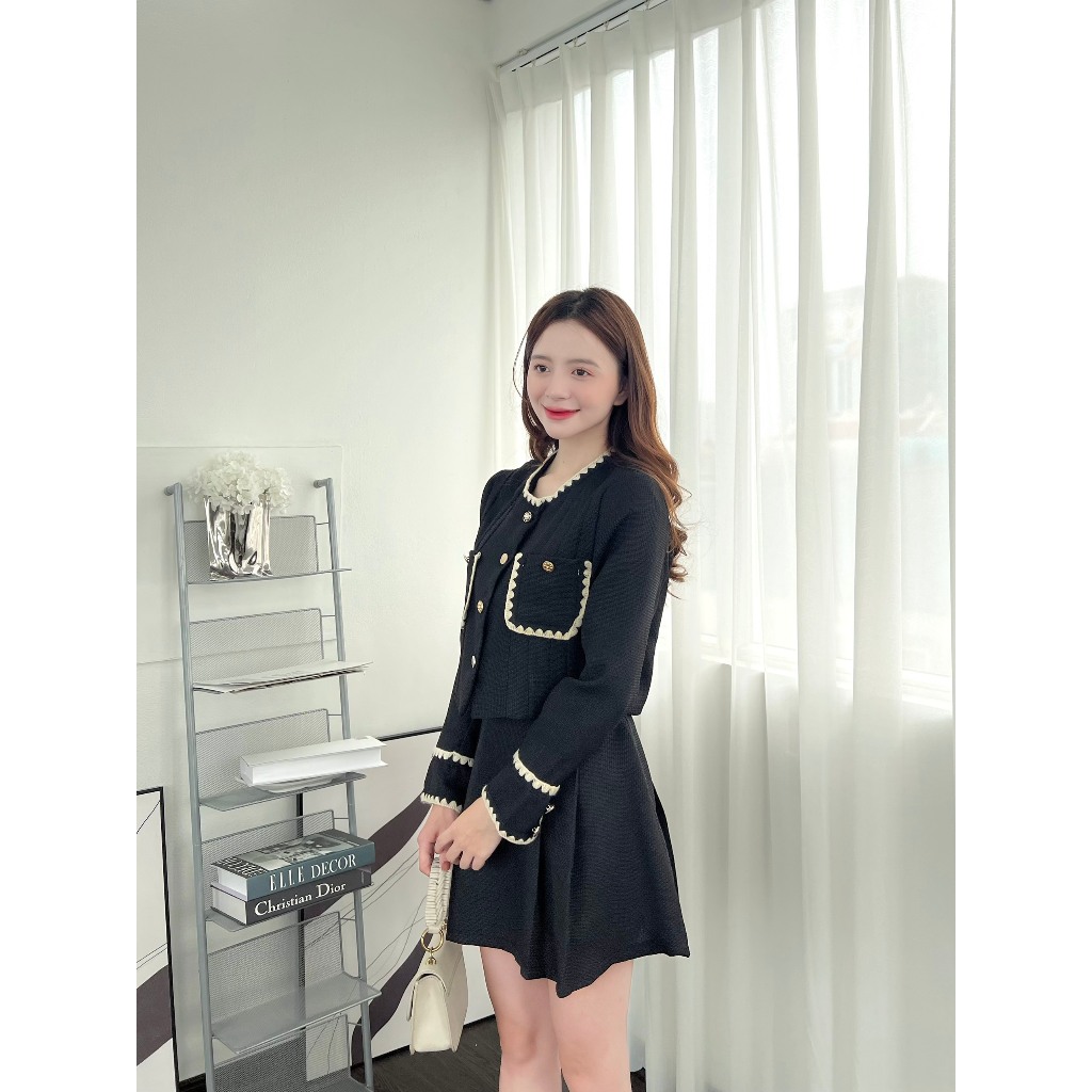 Set dạ mix kèm chân váy xếp ly - Set áo và chân váy thanh lịch Hari GenZ 701 P0K44