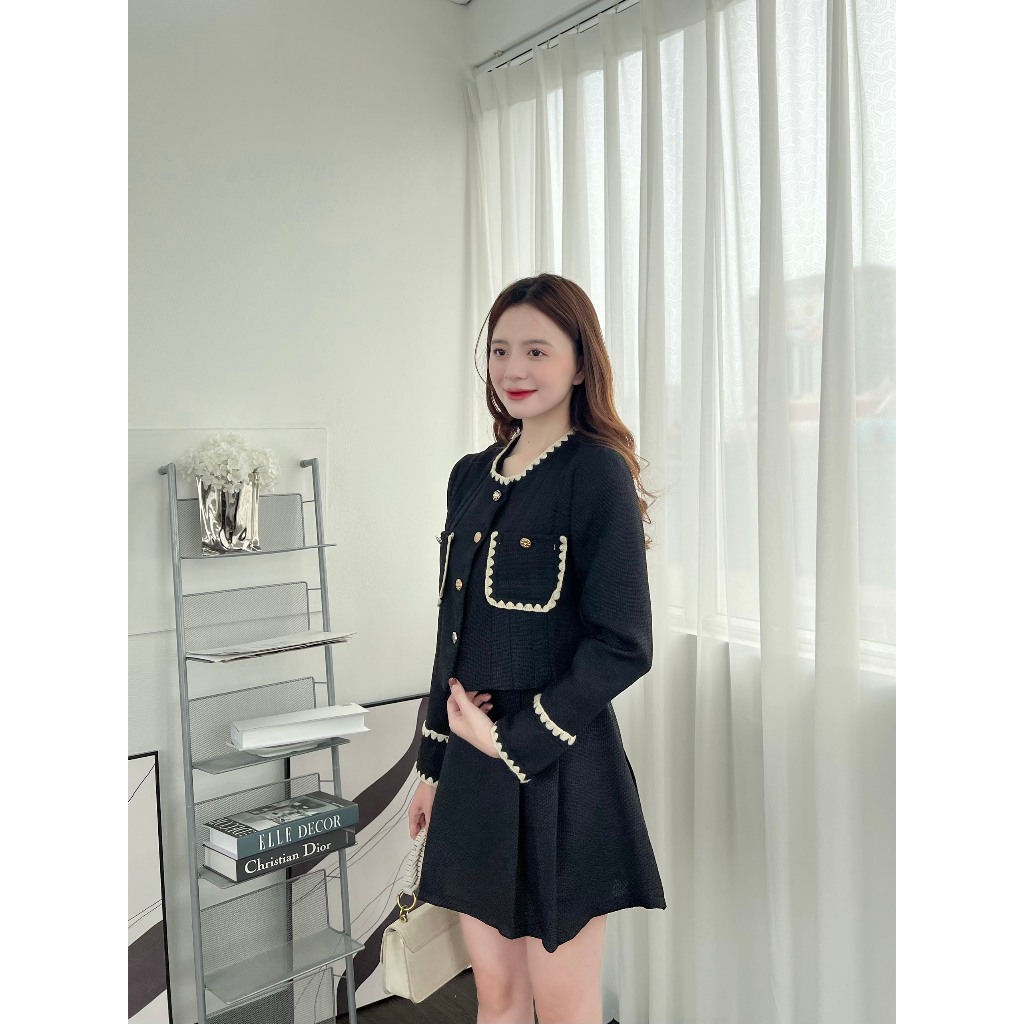 Set dạ mix kèm chân váy xếp ly - Set áo và chân váy thanh lịch Hari GenZ 701 P0K44