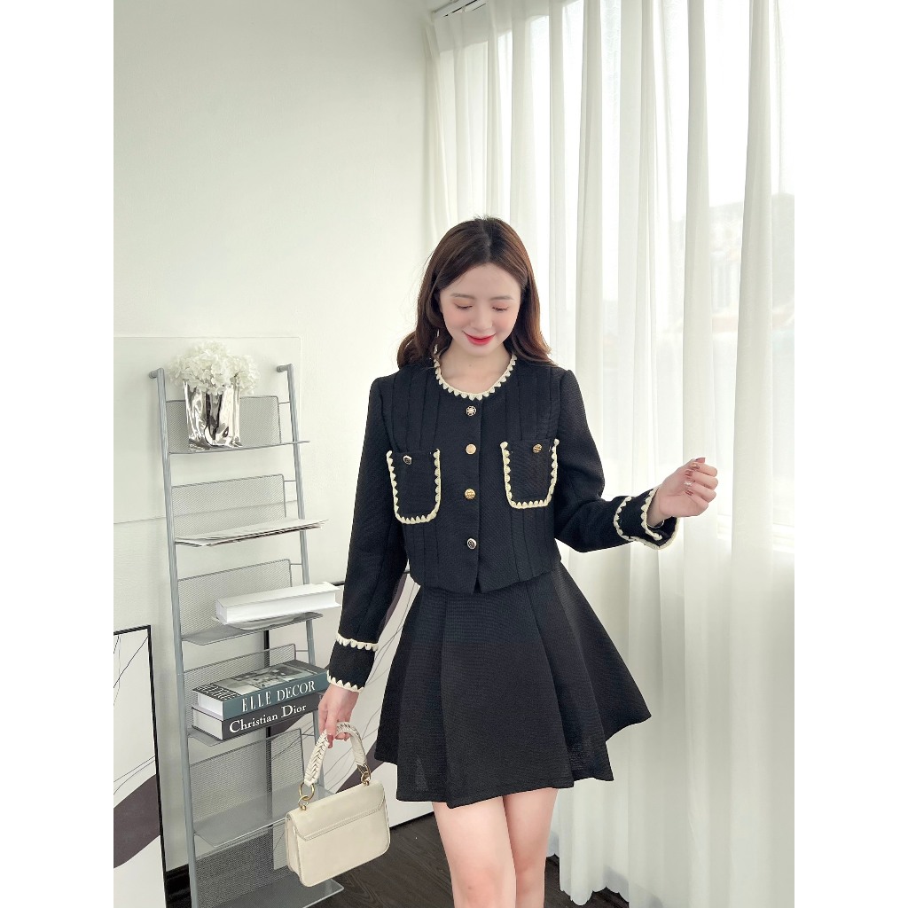 Set dạ mix kèm chân váy xếp ly - Set áo và chân váy thanh lịch Hari GenZ 701 P0K44