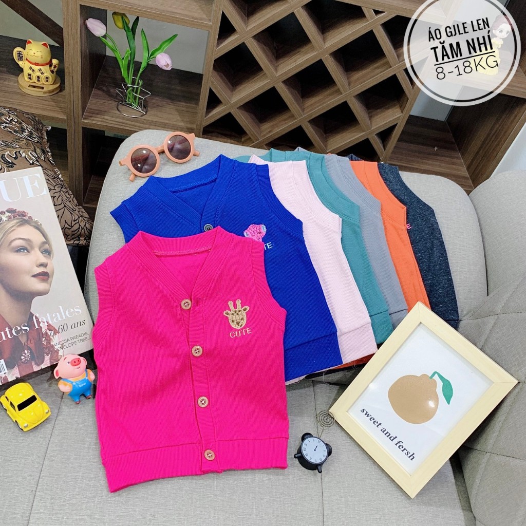 Áo gile cho bé trai, bé gái len tăm siêu xinh size 8-18kg
