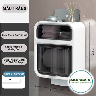 Hộp giấy vệ sinh dán treo tường để đồ phòng tắm 2 ngăn thông minh tiện dụng