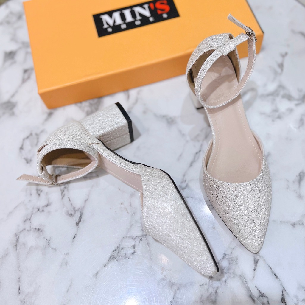 Min's Shoes - Giày Gót Vuông Da Nhũ Cao Cấp K66