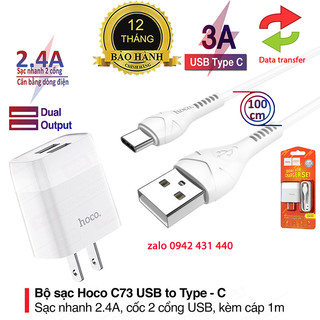 Bộ Củ Sạc Kèm Cáp Sạc Type-C Hoco C73 - 5V/2.4A - Bảo Hành Chính Hãng 12T